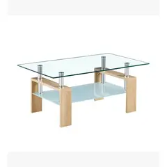CORI CORI - Mesa de Centro Rectangular de Vidrio-Madera Clara