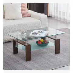 CORI CORI - Mesa de Centro Rectangular de Vidrio-Madera Oscura