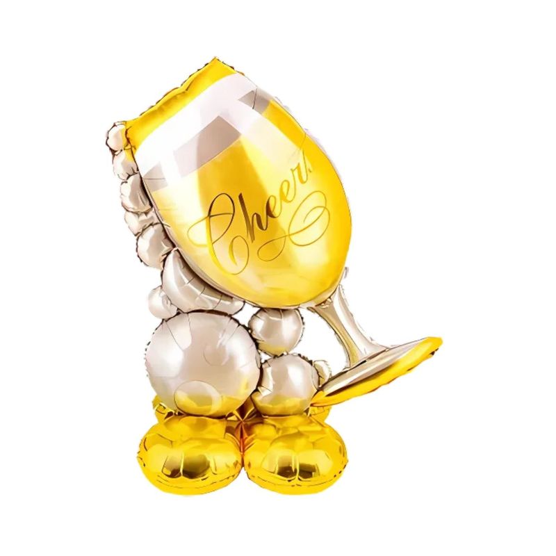GENERICO - Globo Metálico Copa De Vino Dorado Con Burbujas Decoración