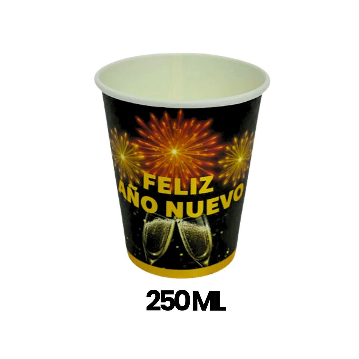 GENERICO - Vasos Cartón Feliz Año Nuevo 250ml 6 Piezas Dorado Negro