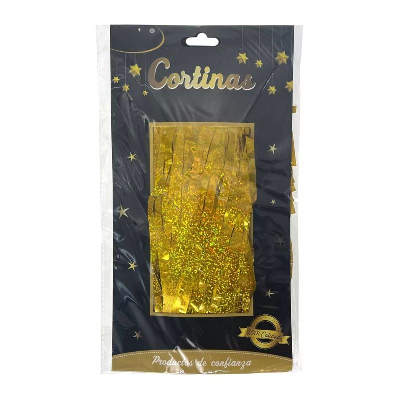 GENERICO - Cortina Metálica Dorada Holográfica 3m Decoración Fiesta
