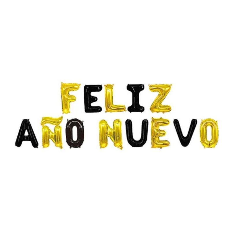 GENERICO - Set De Globos Feliz Año Nuevo Dorado Negro 13 Piezas Fiesta