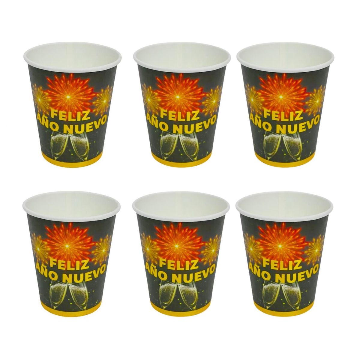GENERICO - Vasos Cartón Feliz Año Nuevo 250ml 12 Piezas Dorado Negro