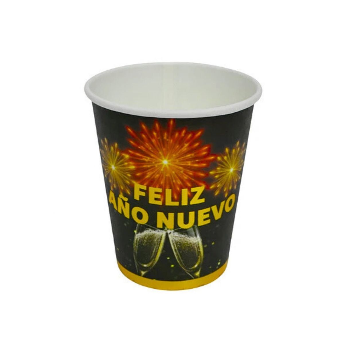 GENERICO - Vasos Cartón Feliz Año Nuevo 250ml 12 Piezas Dorado Negro