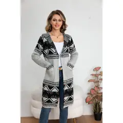 LIKE SHOP - Sweater Largo Tapado Tipo Cardigan Mujer Abrigo Etnico Tendencia 7011