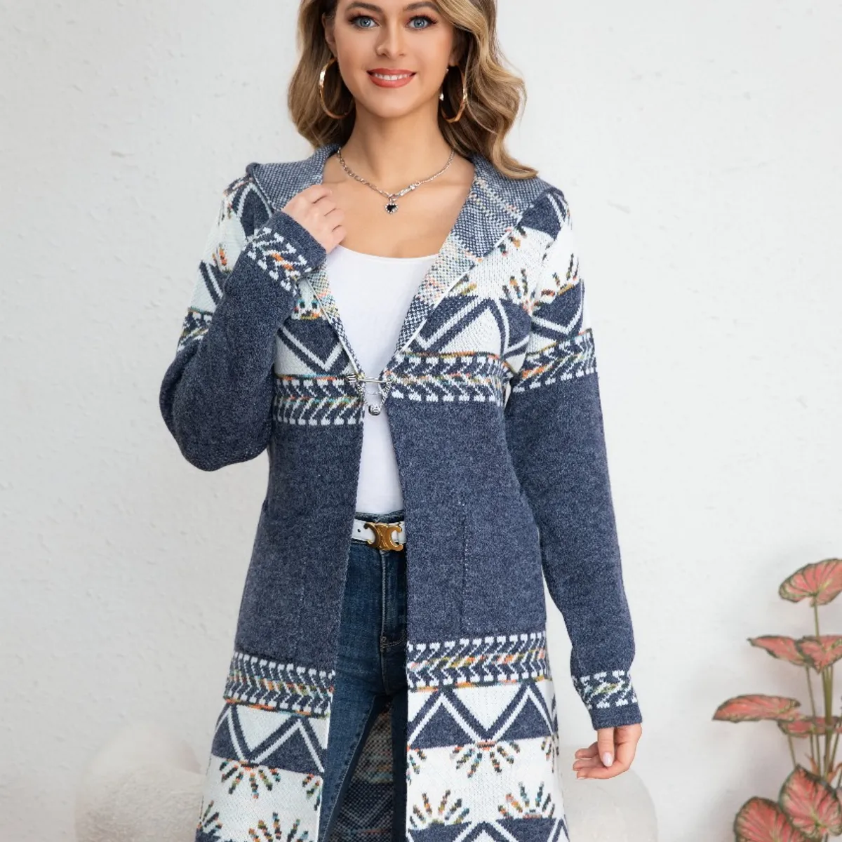 LIKE SHOP - Sweater Largo Tapado Tipo Cardigan Mujer Abrigo Etnico Tendencia 7011