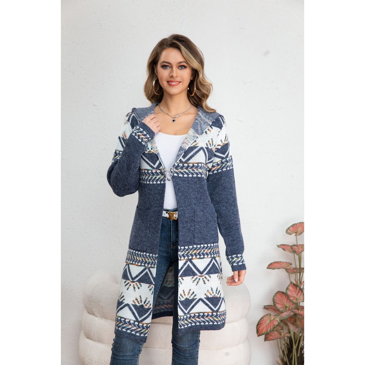 LIKE SHOP - Sweater Largo Tapado Tipo Cardigan Mujer Abrigo Etnico Tendencia 7011