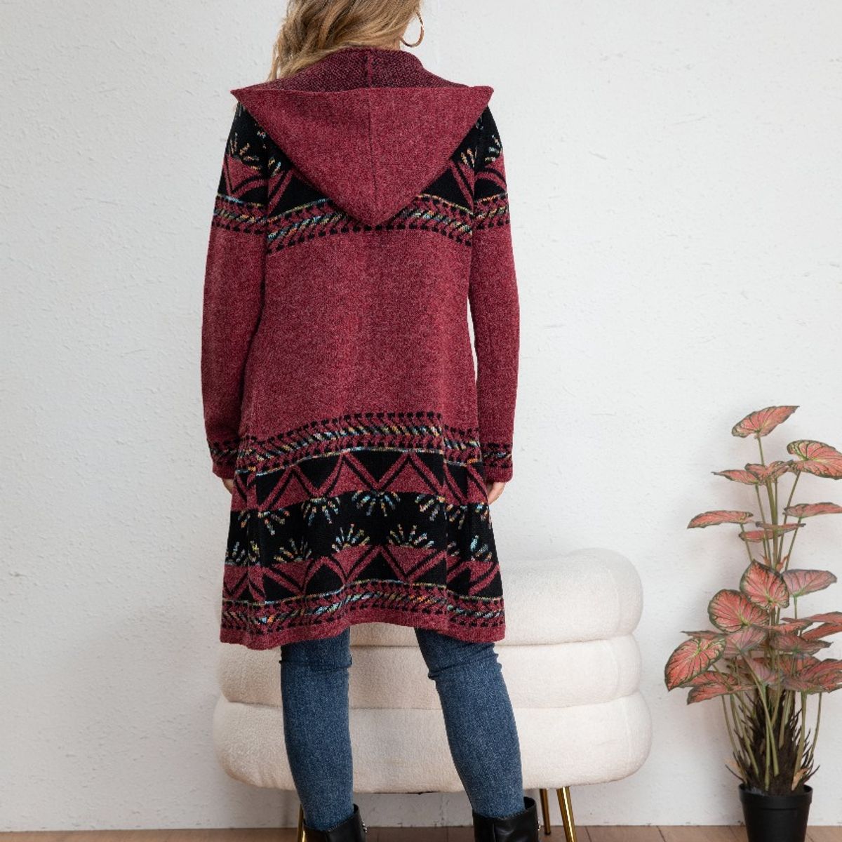 LIKE SHOP - Sweater Largo Tapado Tipo Cardigan Mujer Abrigo Etnico Tendencia 7011