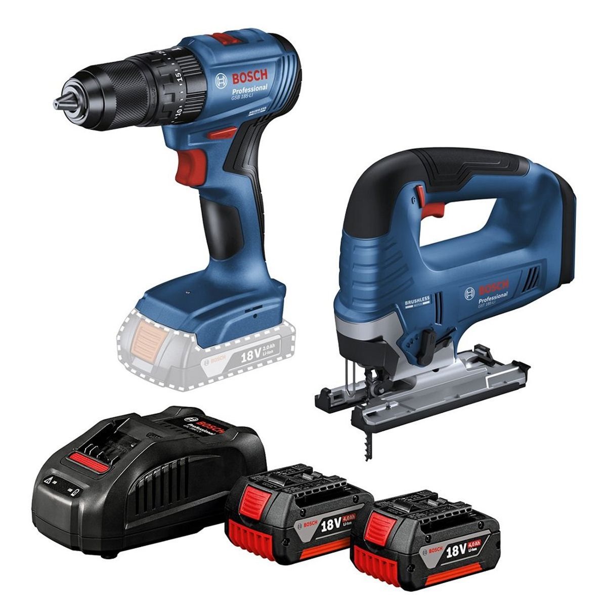 BOSCH - Pack Bosch 18v Taladro Perc Gsb 185 + Sierra Calar Gst 185