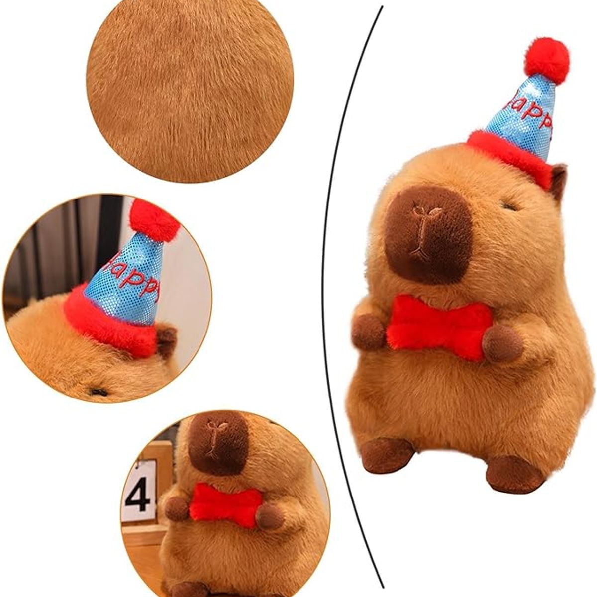 NEWTREE - PELUCHE CAPIBARA CON GORRO DE FIESTA  Y MOÑO 28CM