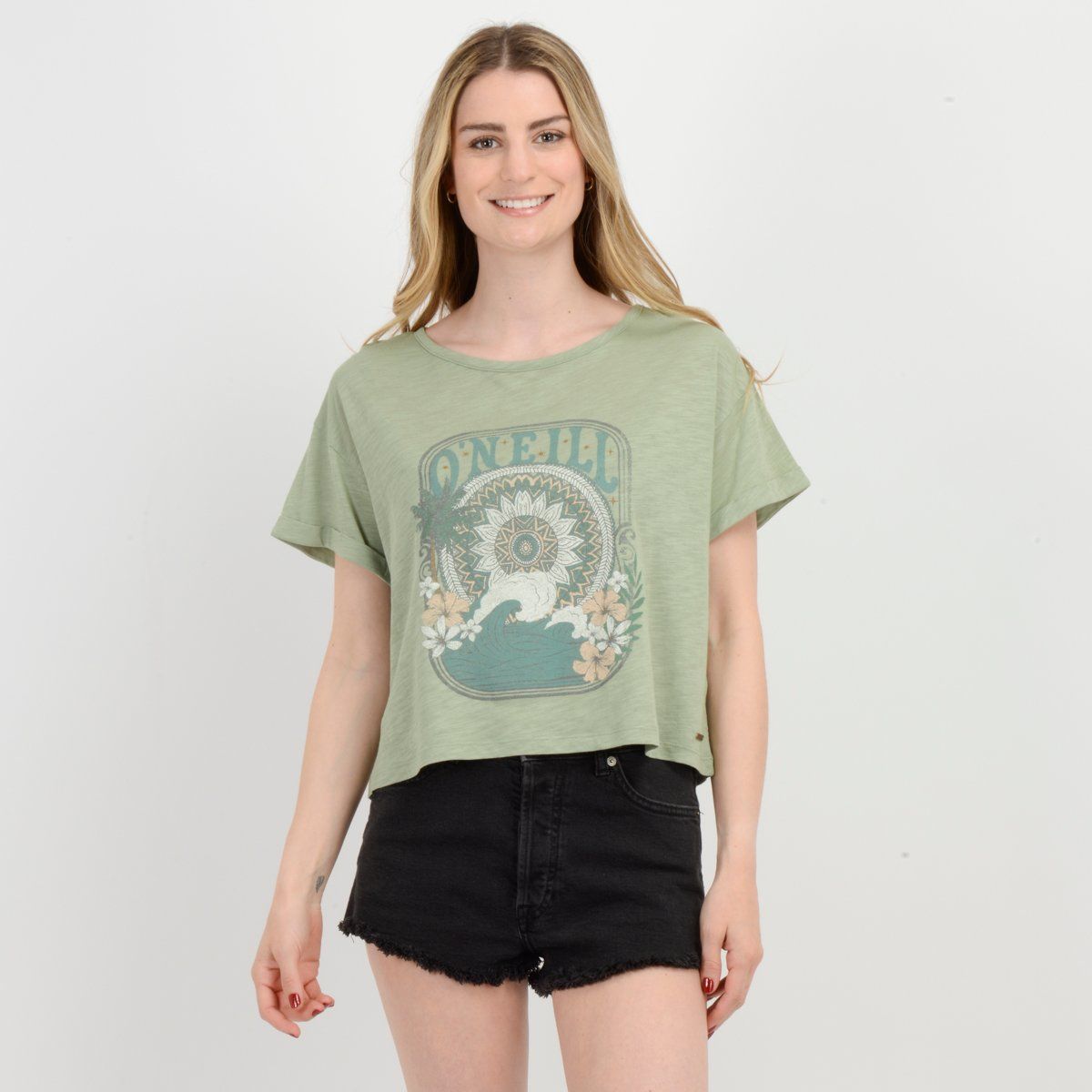O'NEILL - POLERA MANGA CORTA MOMENT CROP  VERDE