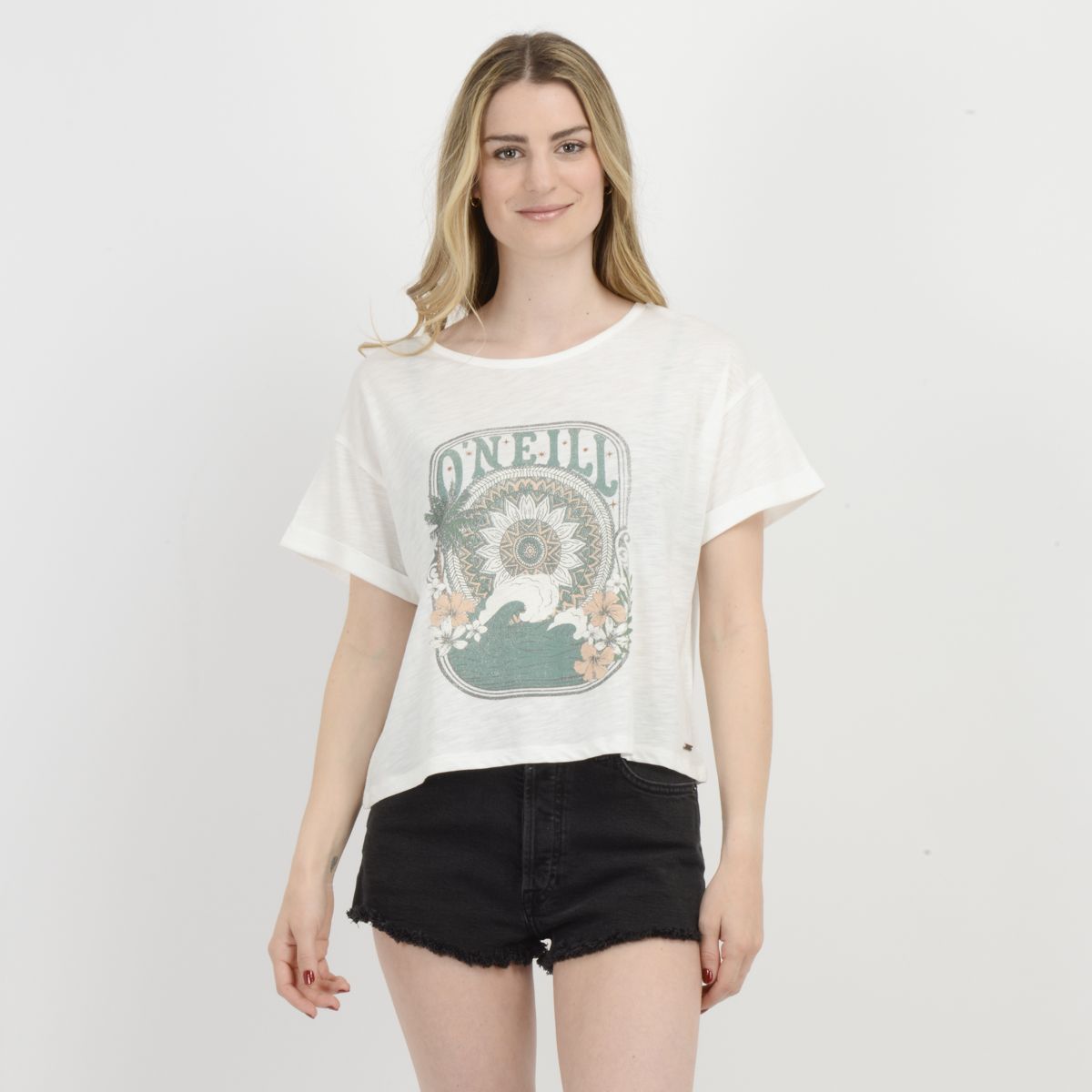O'NEILL - POLERA MANGA CORTA MOMENT CROP  BEIGE CLARO