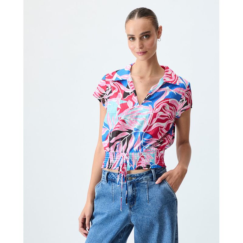 IO - Blusa Manga Corta Fucsia Mujer Io