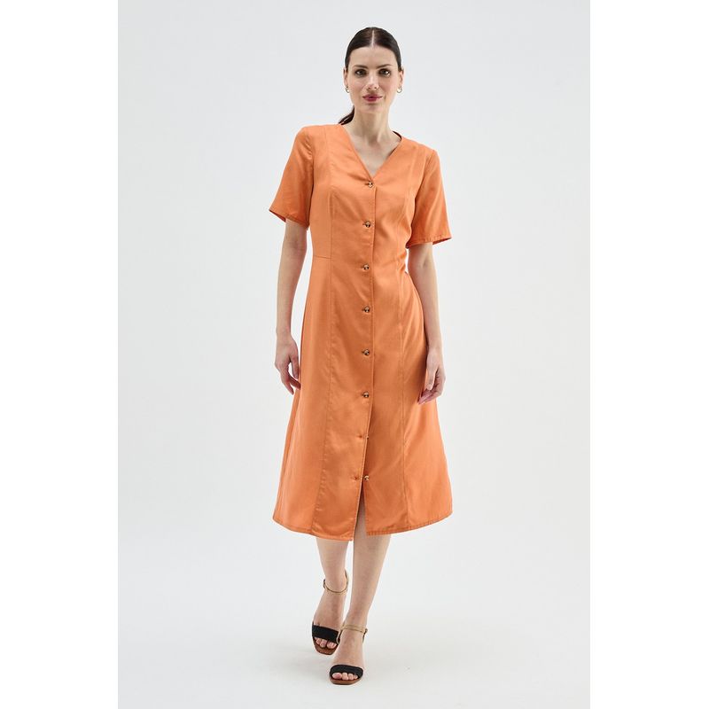 MA GRIFFE - Vestido Lyocell Abotonado Naranjo Magriffe