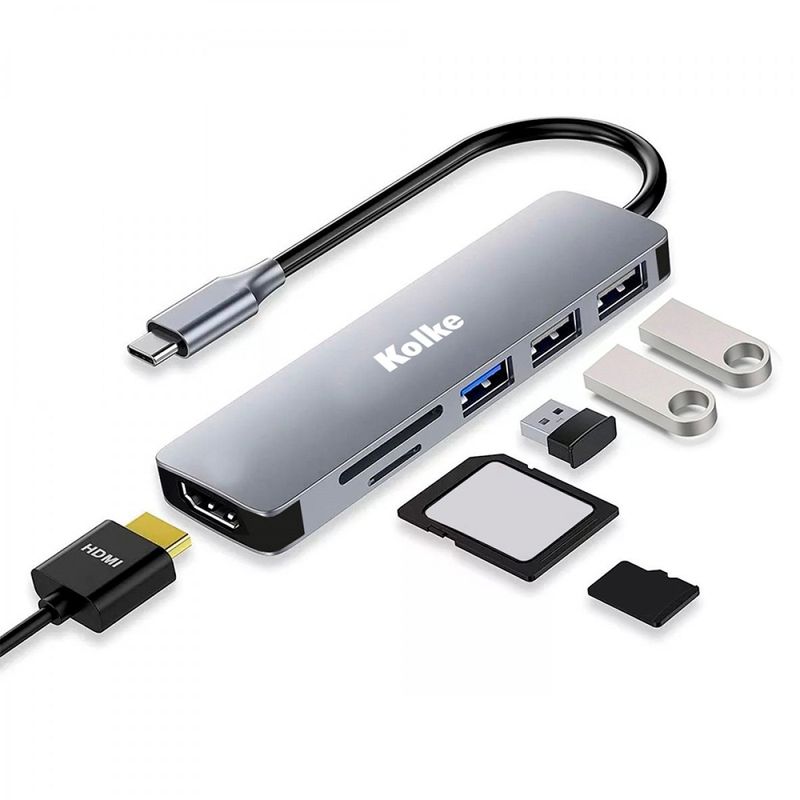KOLKE - Hub USB C Adaptador Kolke 6 en 1 Mac Windows USB 30 HDMI 4K