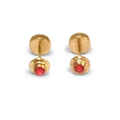 ANDREA COGGIOLA JOYAS - Aros Abridores Bebé Circón Rojo 4mm Laminado Oro 18K