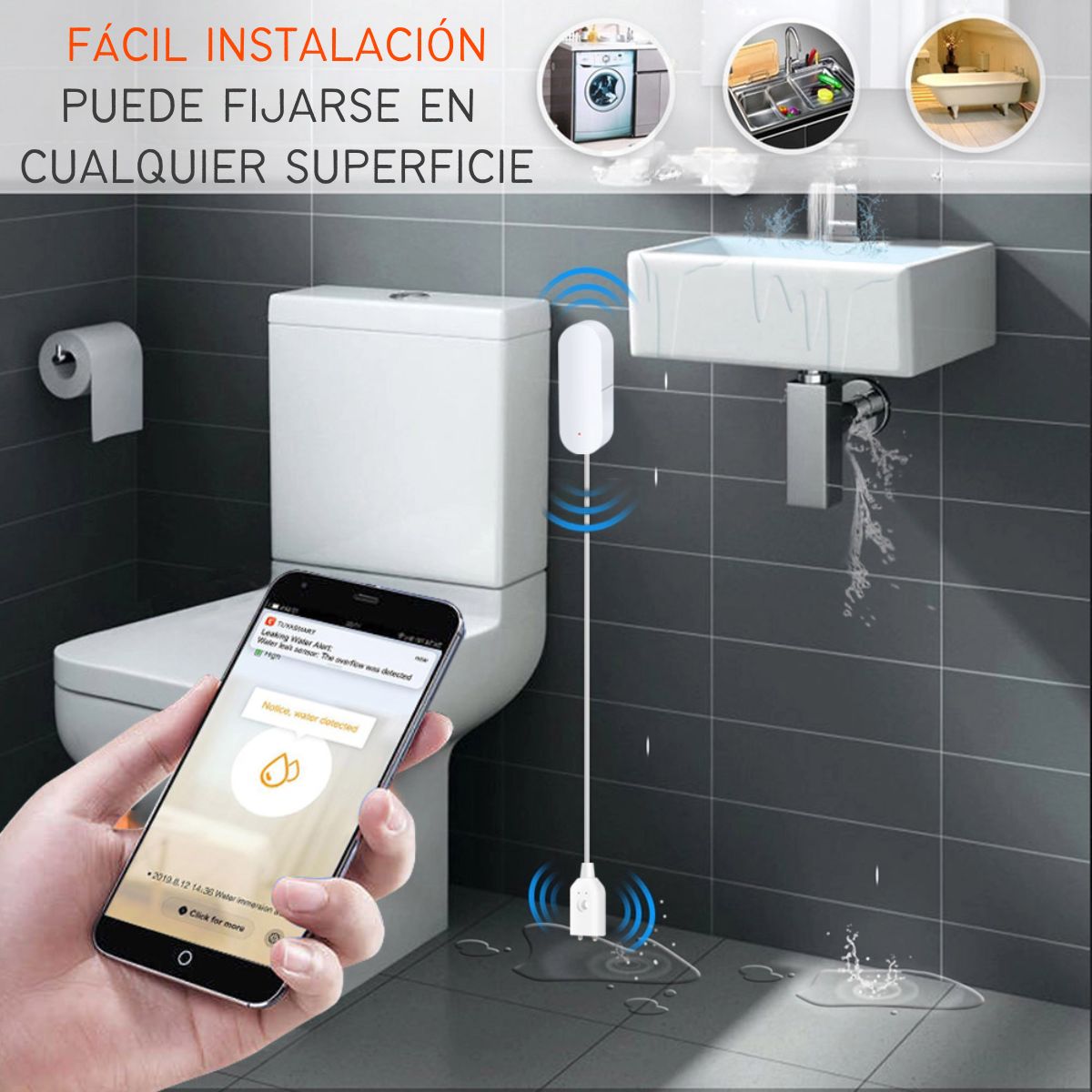 D MOTICA - Sensor De Inundación - Fuga De Agua Inteligente Wifi Inalambrico