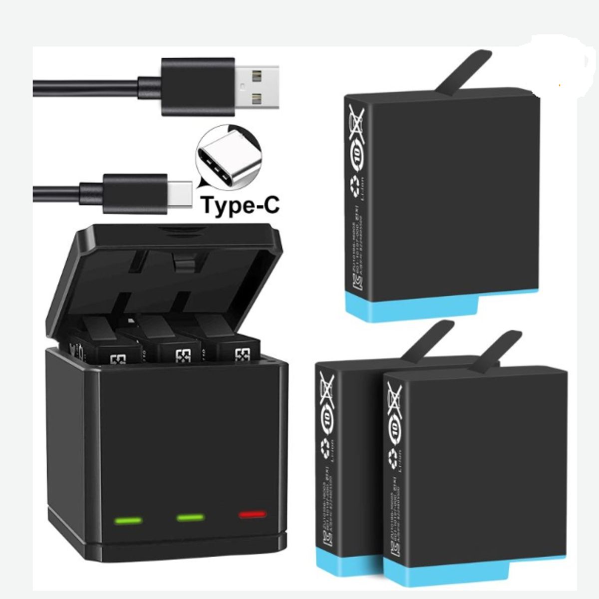 GENERICO - KIT CARGADOR TRIPLE + 3 BATERÍAS GOPRO 5, 6, 7 ALTERNATIVA