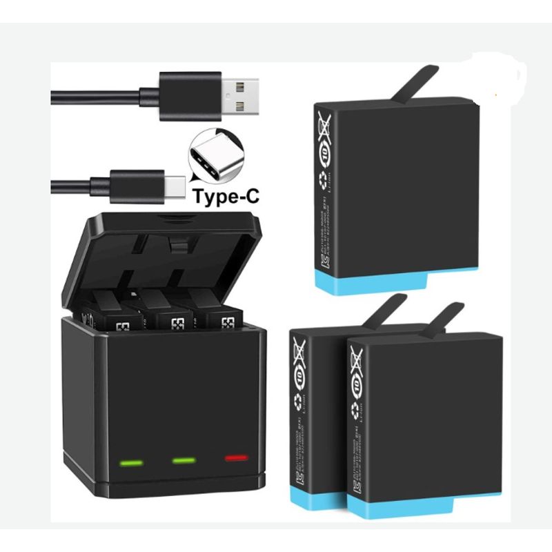 GENERICO - KIT CARGADOR TRIPLE + 3 BATERÍAS GOPRO 5, 6, 7 ALTERNATIVA