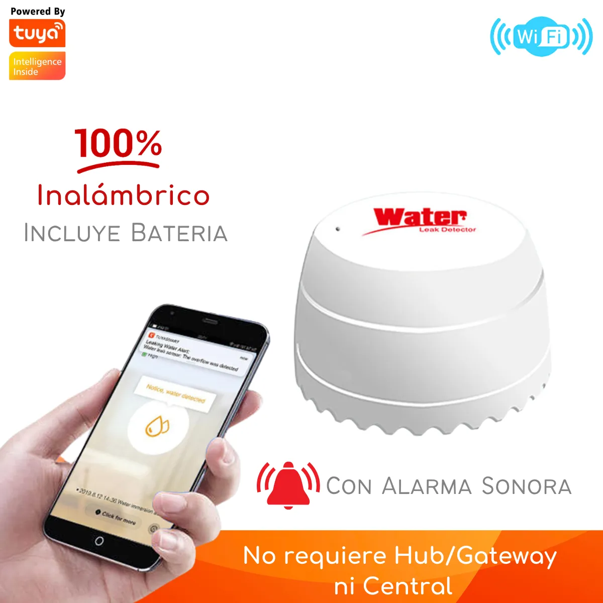 D MOTICA - Sensor De Inundación Inalámbrico - Fuga De Agua Inteligente Wifi Con Sirena