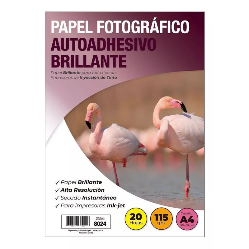 ADETEC - Papel Fotográfico Adhesivo Glossy 115 g A4 X 20 Hojas