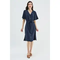 MA GRIFFE - Vestido Abotonado Azul Magriffe
