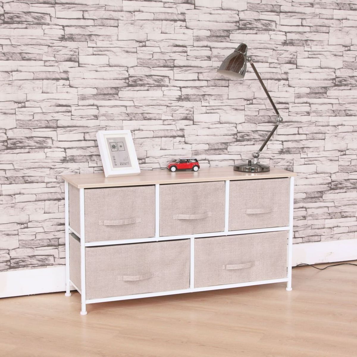 GENERICO - Cajonera Comoda 5 Cajones Estructura Metalica Beige