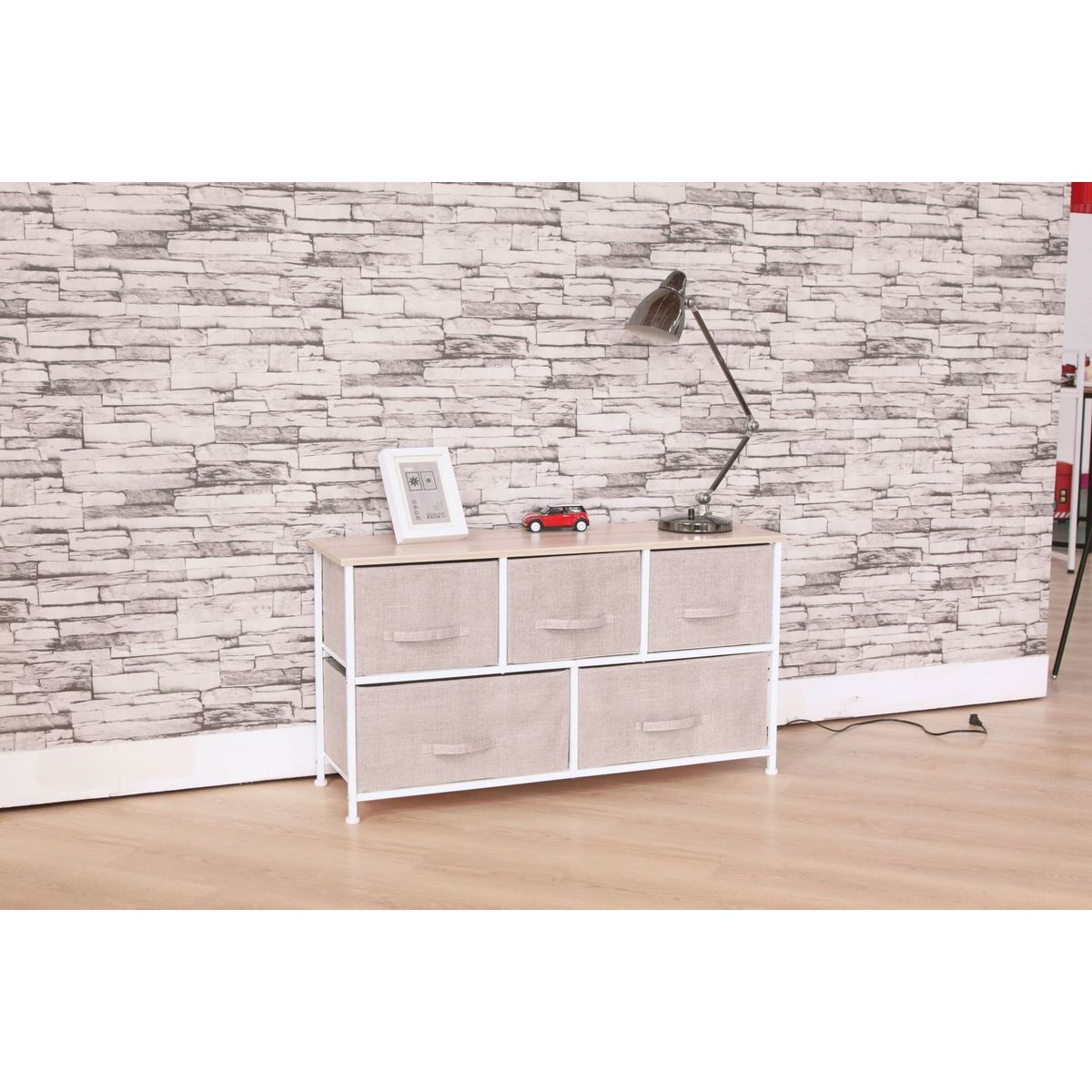 GENERICO - Cajonera Comoda 5 Cajones Estructura Metalica Beige