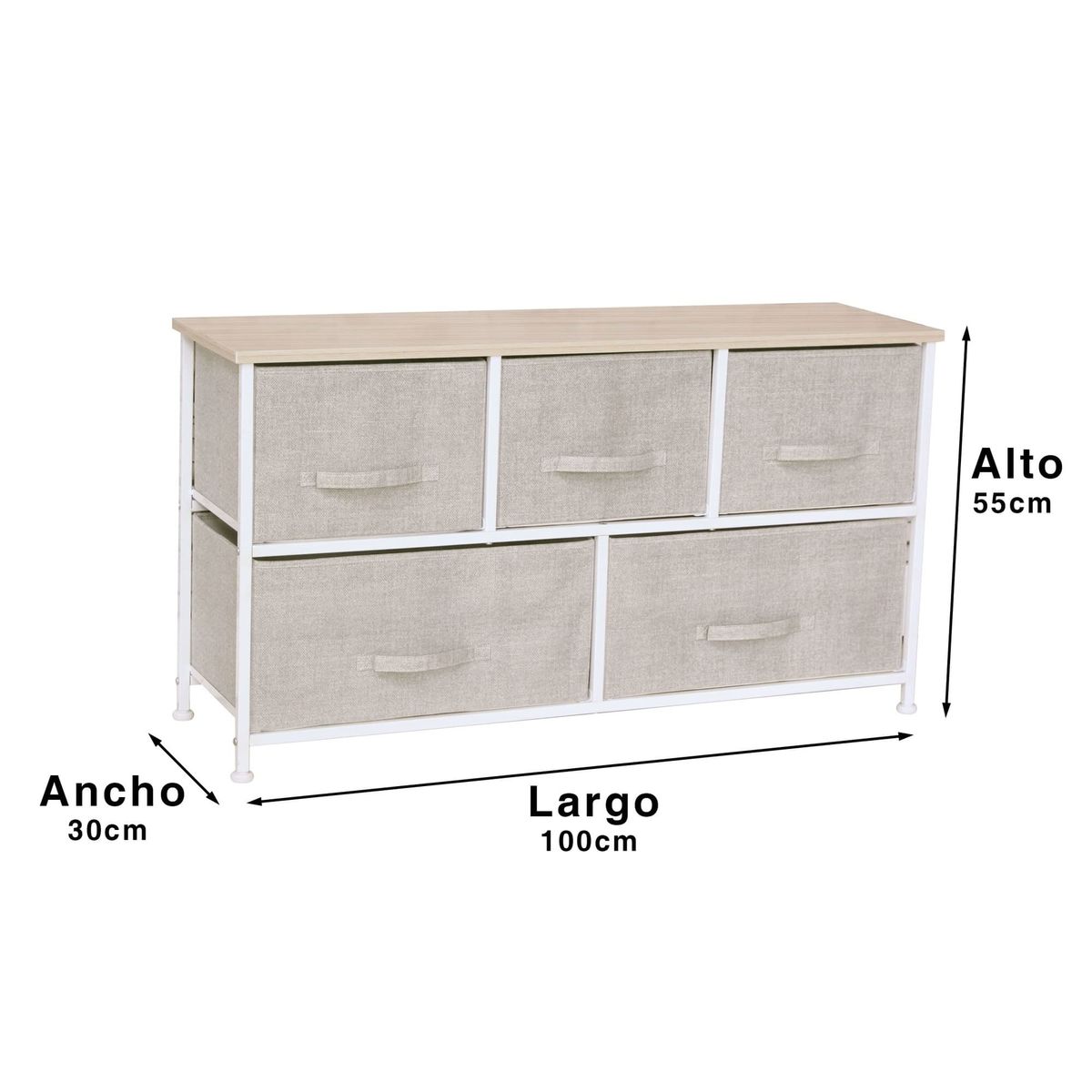 GENERICO - Cajonera Comoda 5 Cajones Estructura Metalica Beige