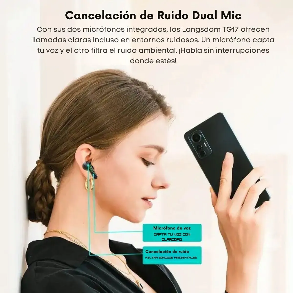 LANGSDOM - Audífonos Gamer Inalámbricos TWS ENC IPX Langsdom TG17   Negro