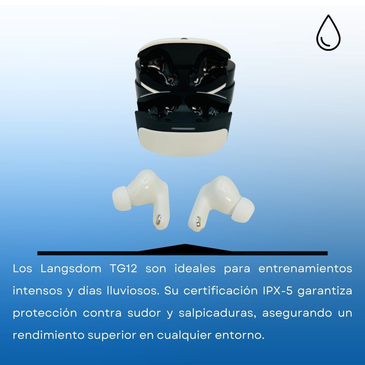 LANGSDOM - Audífonos Deportivos Bluetooth 5.3 TWS IPX-5 Langsdom TG12 Blanco