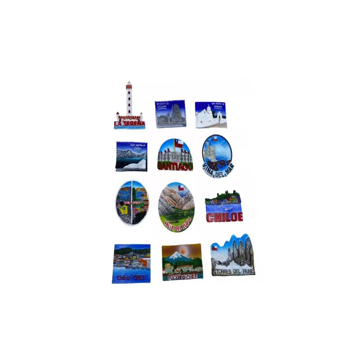 GENERICO - Imanes Magnetos Ciudades De Chile Regalo Souvenir Pack 12 Ud