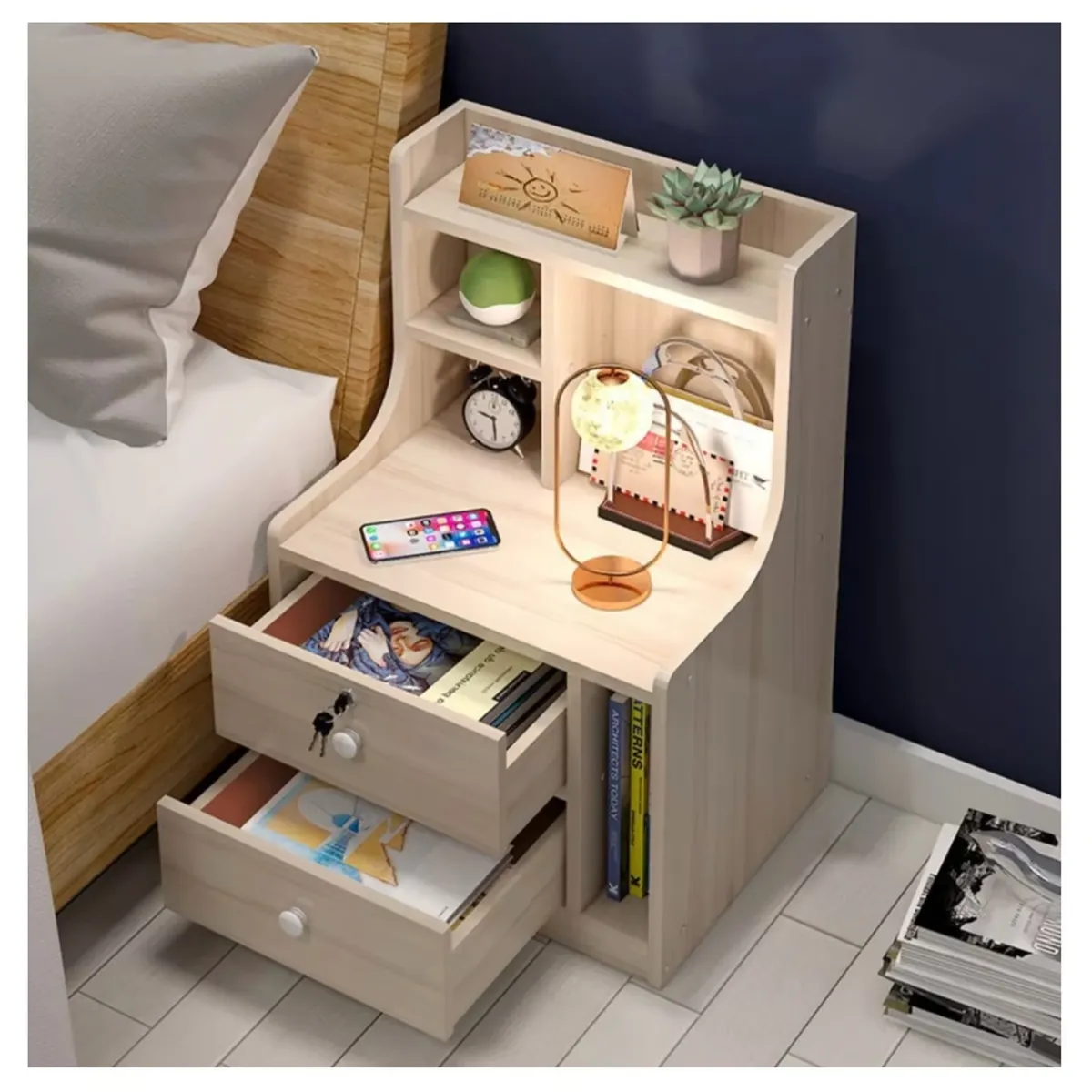 YOMYM - Velador Multicajones Cajones Bicolor 47x30x70cm