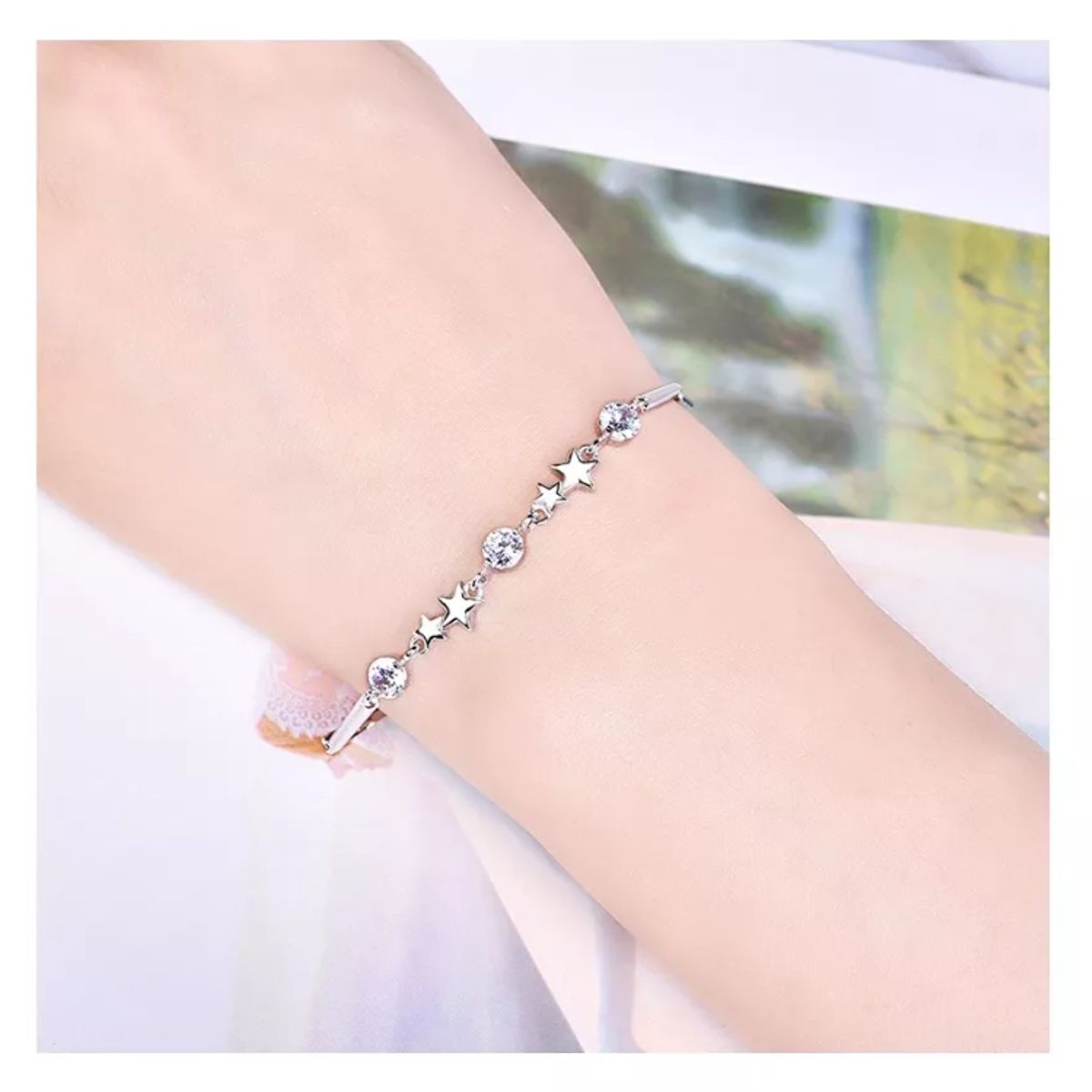 KUANGYE - Pulsera Plata 925 Ajustable Estrellas Circón En Oro
