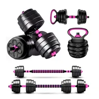 Set Mancuernas 20 Kg Barra Kettlebell 3 En 1 Rojo - Rosa