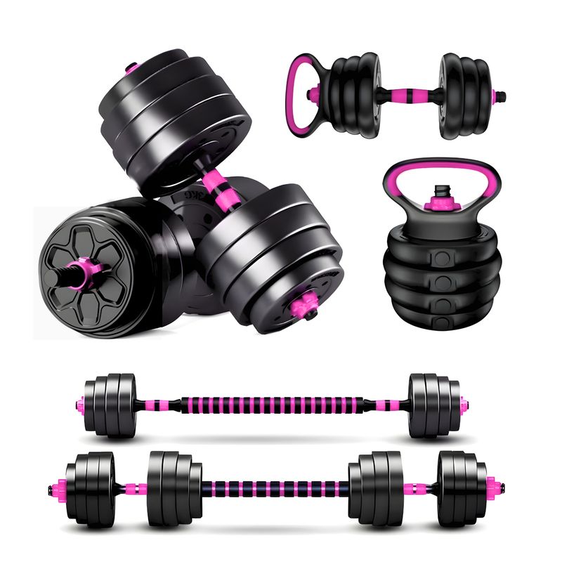YEP S - Set Mancuernas 20 Kg Convertible A Barra Kettlebell 3 En 1 - Rosa