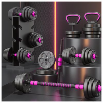 Imagen 2 del producto Set Mancuernas 20 Kg Barra Kettlebell 3 En 1 Rojo - Rosa