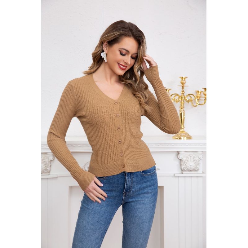 MPROPIA - Sweater Mujer Cardigan Botones Otoño Cuello V Diseño 6013