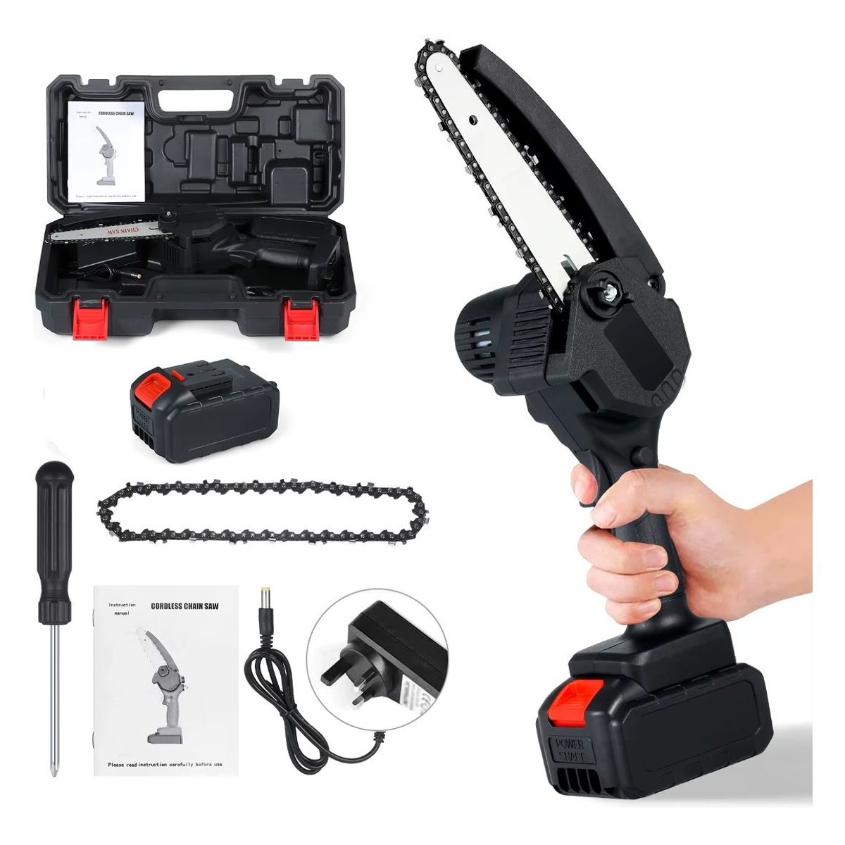 IRM - Motosierra Portatil Inalambrica 98v Poda De Arboles Jardin Con Una Bateria Recargable FIGOIMPORT