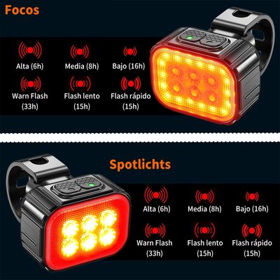 Imagen 2 del producto Pack 2 Luces Led Bicicleta Delantera Trasera Impermeable