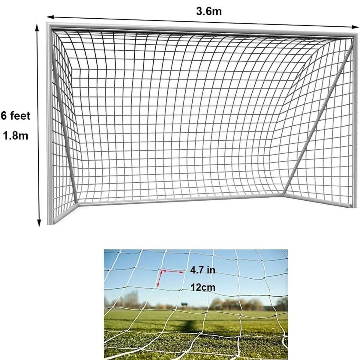 TATEE - Arco de fútbol 360 x 180 x 90 cm con Red Blanco