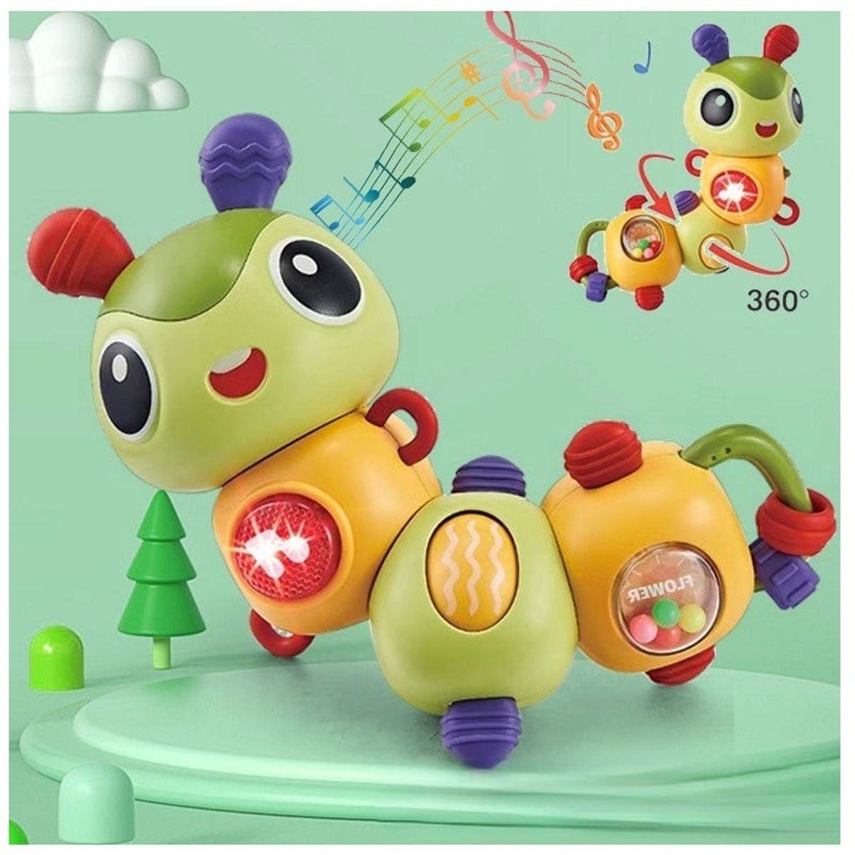 TATEE - juguetes Oruga educativo Con luz y música Rotación de 360°