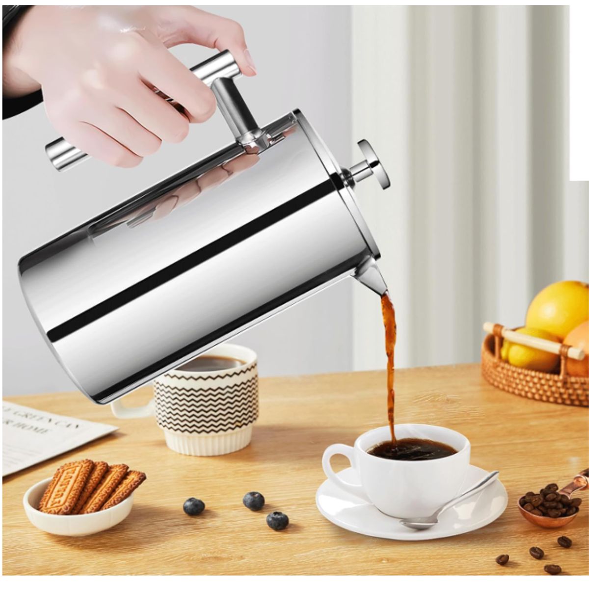 KUANGYE - Cafetera Prensa Francesa Acero Inoxidable Doble Pared 800ml