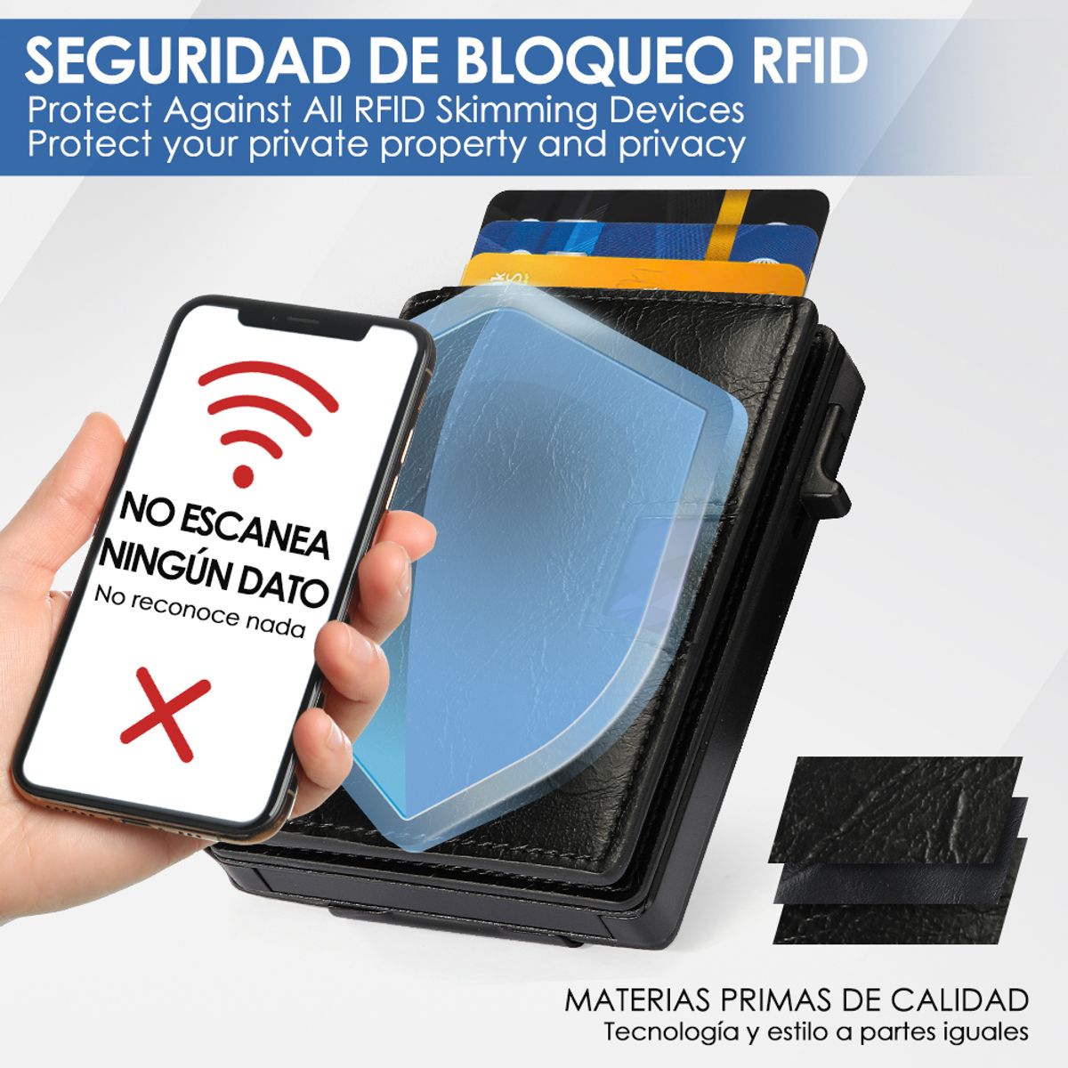 SLOWTON - Billetera Tarjetero Cuero Hombre Minimalista Con Rfid