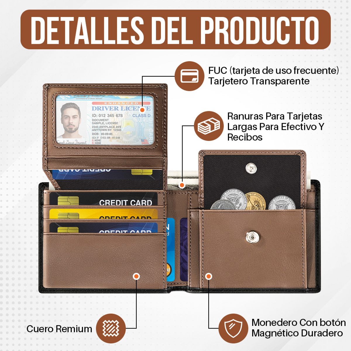 SLOWTON - Cartera Ultradelgada Cuero Con Protección Rfid Para Hombre