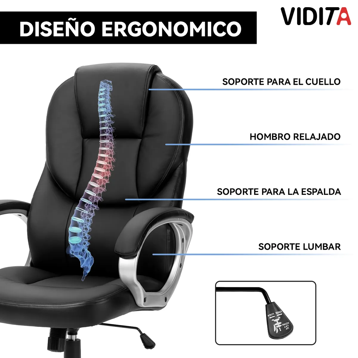 VIDITA - Silla Emilio-Premium Escritorio Ejecutiva Oficina Cuero PU