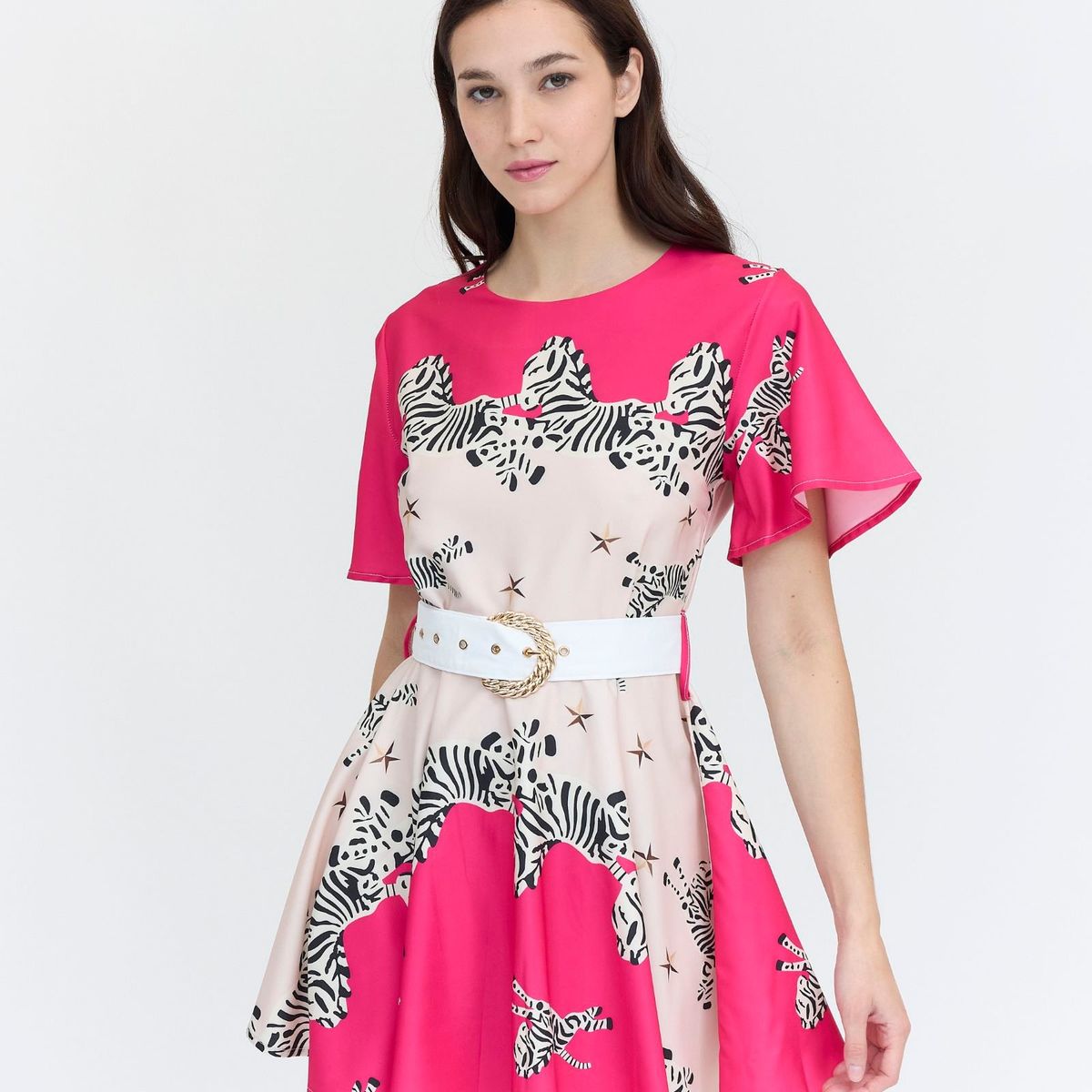 GUINDA - Vestido corto estampado Cebra Jacinta Guinda