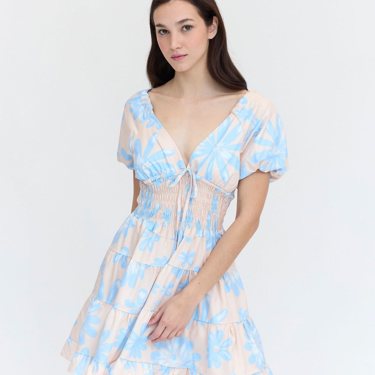 GUINDA - Vestido corto con escote en V Ambar Guinda