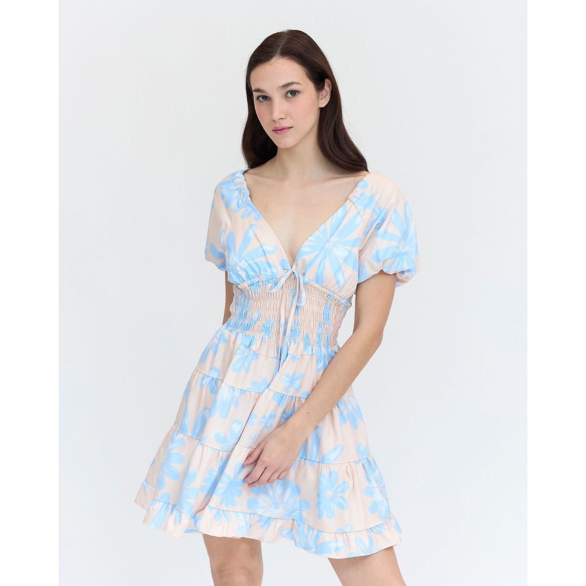 GUINDA - Vestido corto con escote en V Ambar Guinda