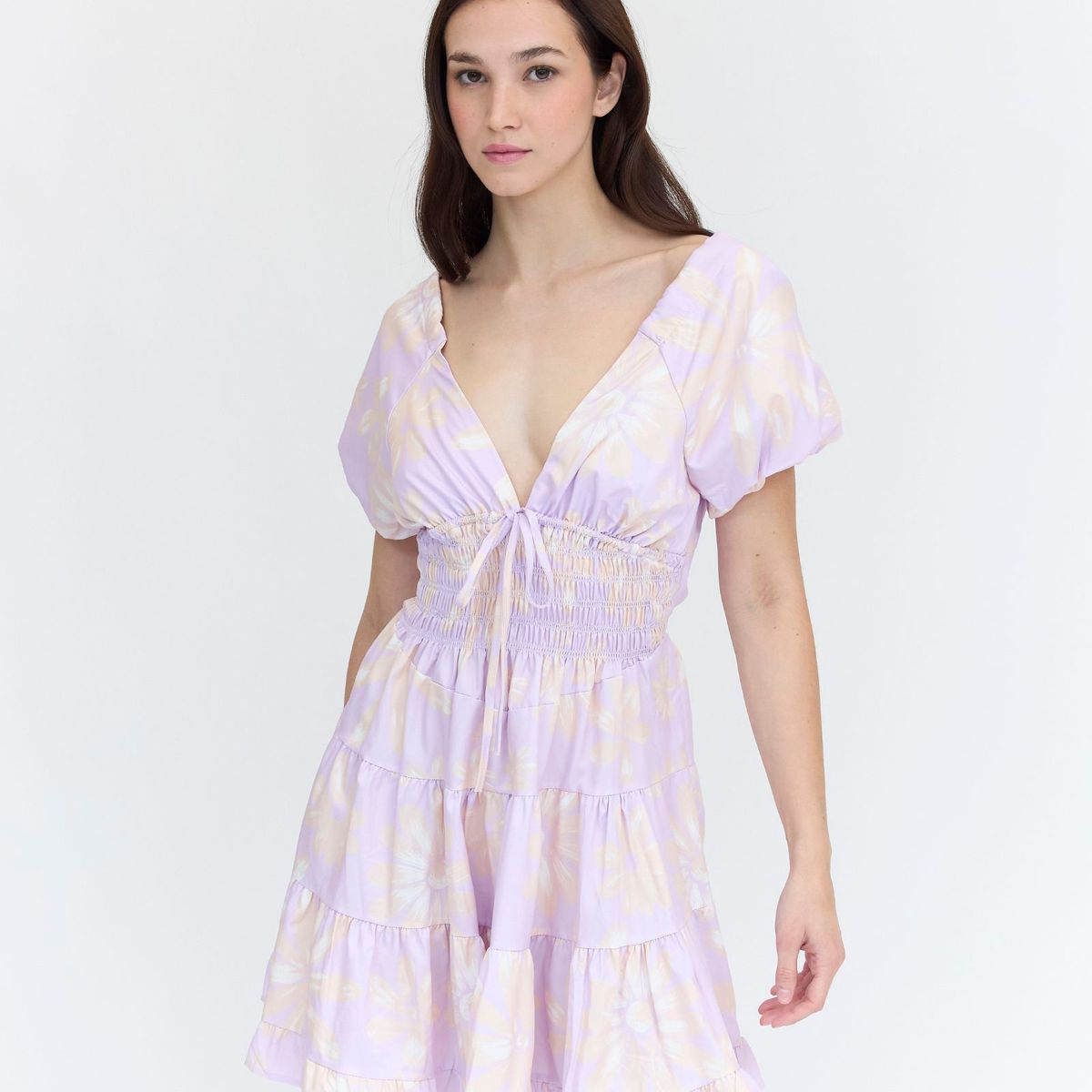 GUINDA - Vestido corto con escote en V Ambar Guinda